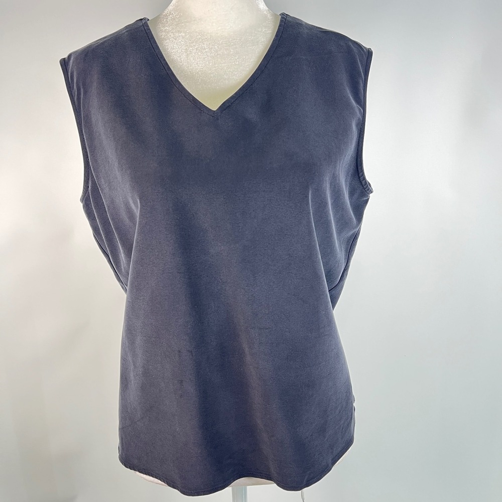 WinterSilks Women Size XL Black Silk V-Neck Sleeveless Shell Top Tank Neutral